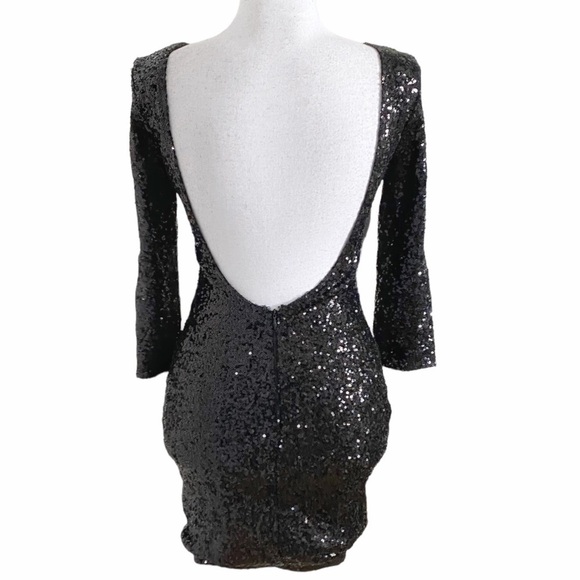 NWT TOBI BLACK SEQUIN SCOOP OPEN BACK MINI COCKTAIL PARTY DRESS - XS - Picture 4 of 11